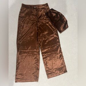 SHEIN Women's satin Solid Color
Cropped Tube Top And Wide Leg Pants Casual